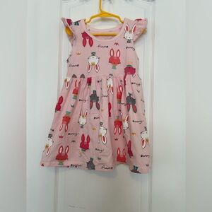 Adorable Pink Bunny Print Kids Dress